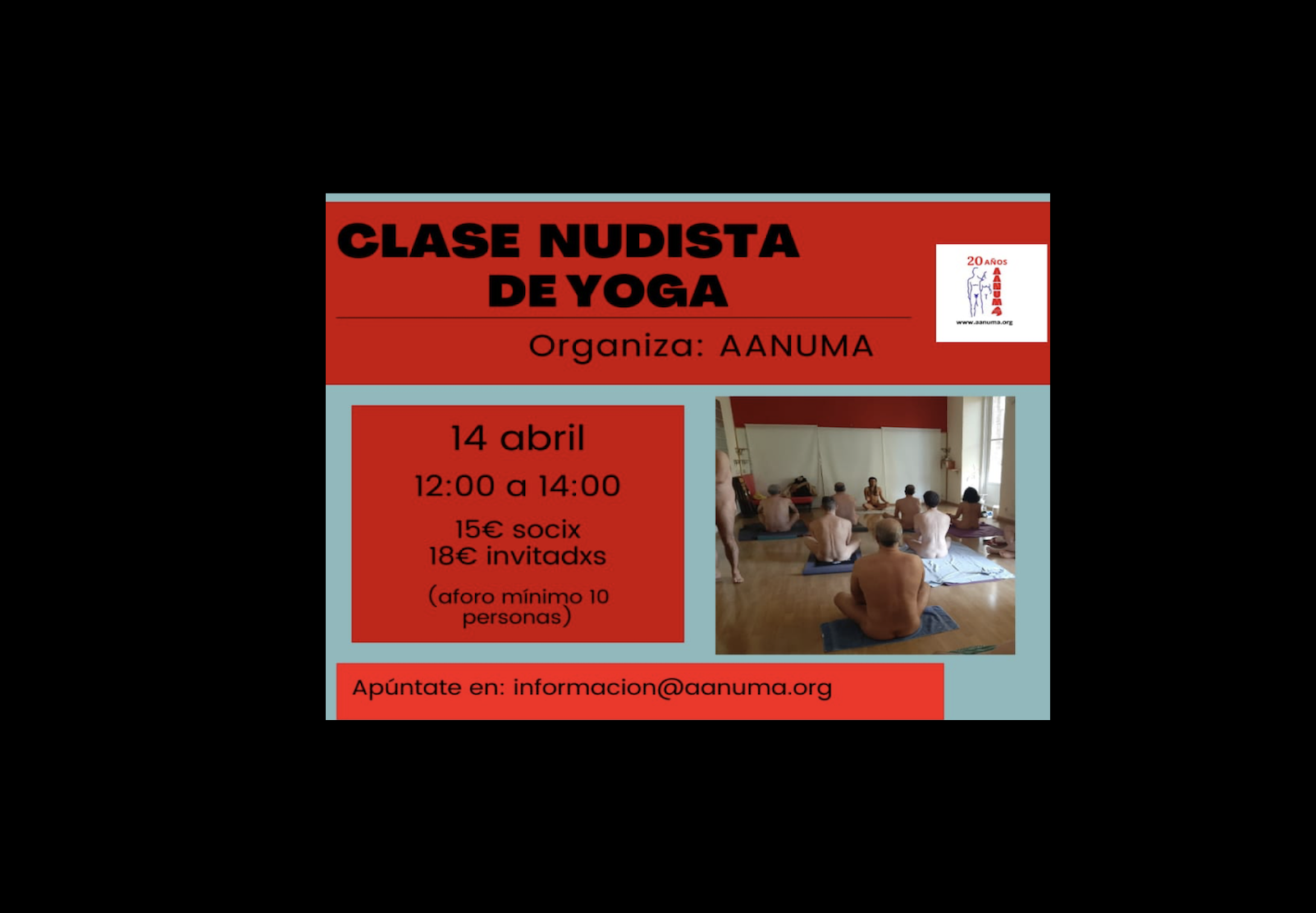 Clase Nudista de Yoga 14 de abril de 12 a 14 horas