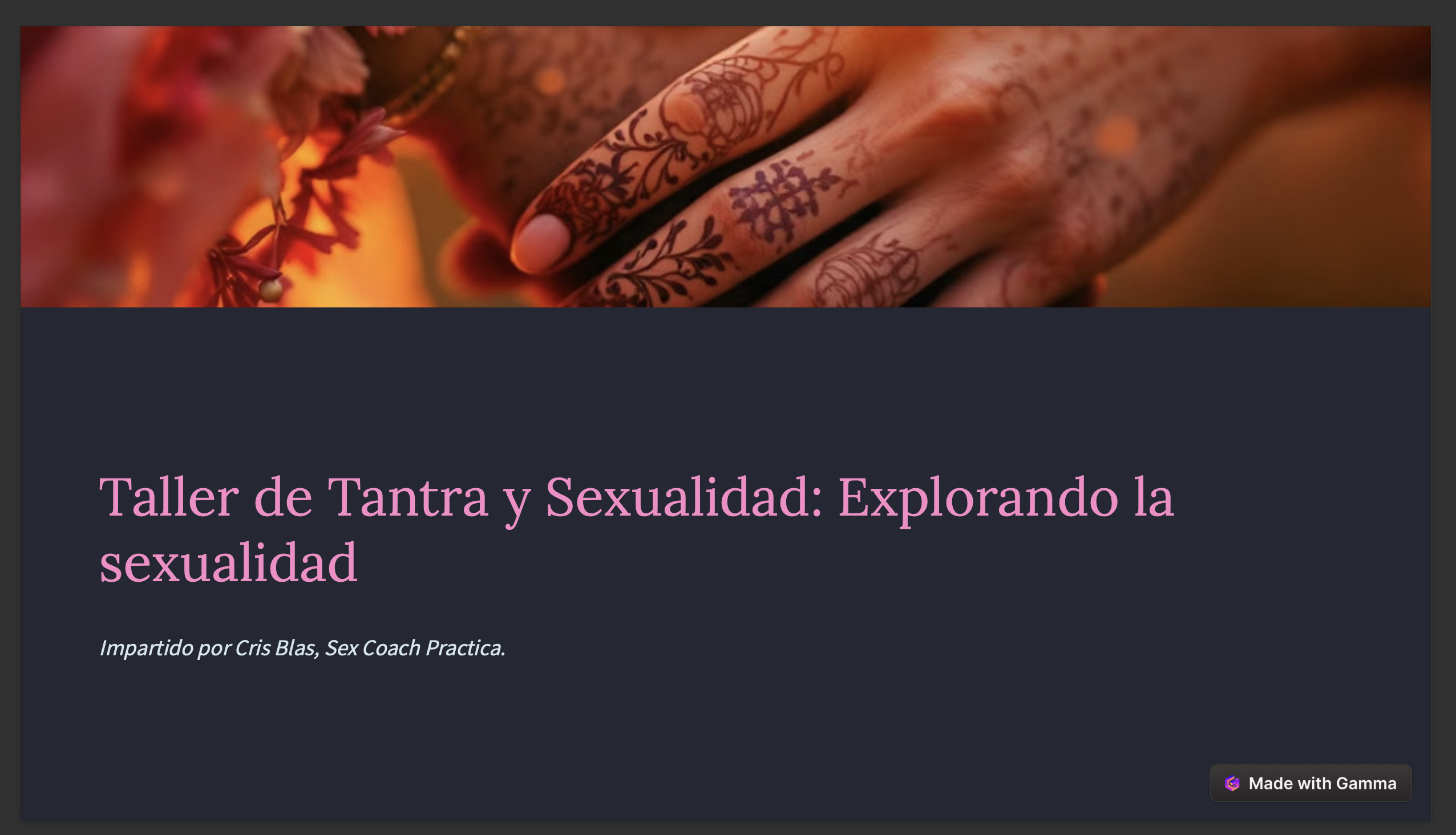 Taller de Sexualidad Tantra: Explorando la sexualidad