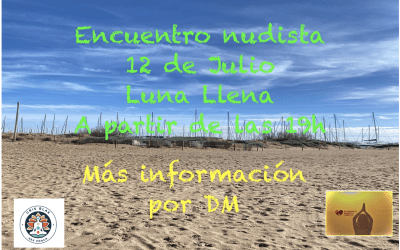 Evento nudista naturista. Cena y baño con luna llena, sábado 12 de julio cerca de Barcelona