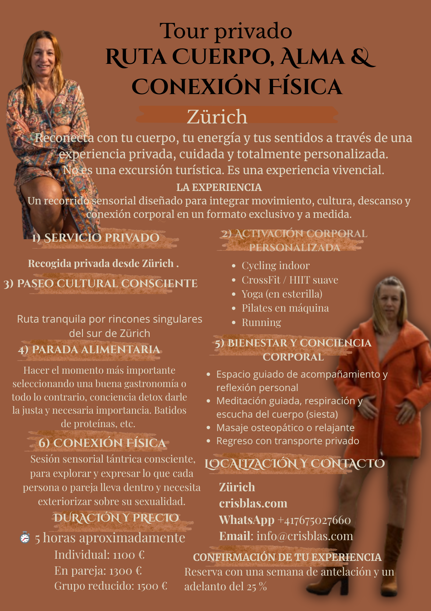 Route Corps, Âme & Connexion Physique à Zürich | Expérience Privée Expérience privée à Zürich pour reconnecter le corps, l’énergie et les sens à travers le mouvement, la culture et le bien-être. Un parcours personnalisé de 8 heures pour les individus ou les couples avec un accompagnement conscient et une connexion physique profonde.